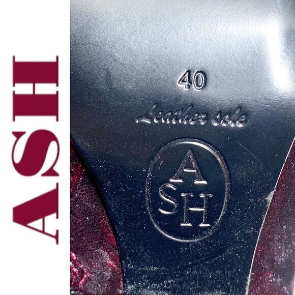 ASH Elixir Burgundy Velour Chunky Heel Bootie Gold Stars & Moons, Size 40 - Picture 9 of 14